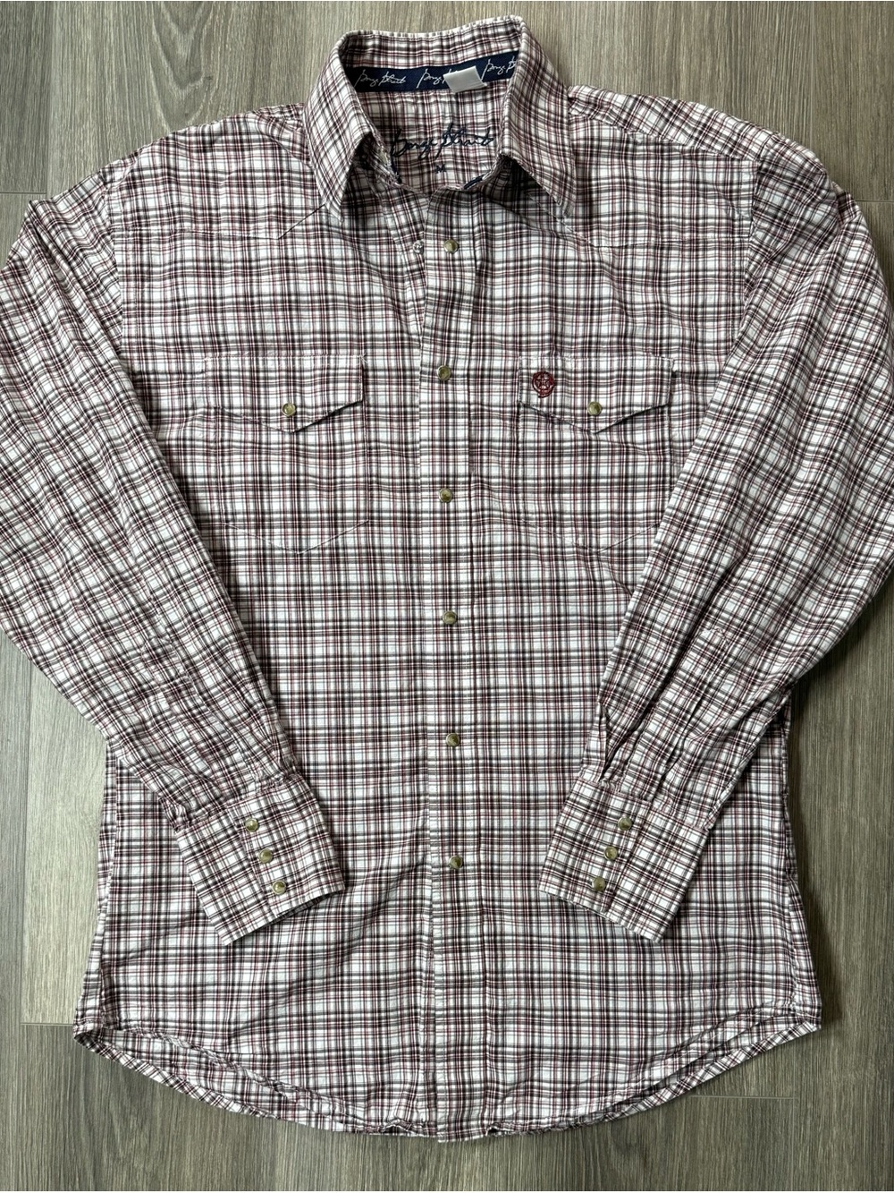 Wrangler GEORGE STRAIT Red Gray Plaid LS Pearl Snap Western Shirt Mens M